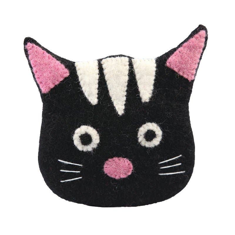 Black Cat Face Shaped Coin Purse – Handcrafted Wool Felt