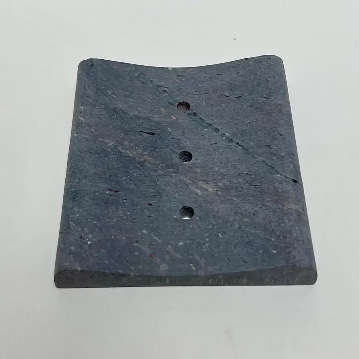 Soapstone Grey Rectangle Concave Grey 3 Hole Soap Dish