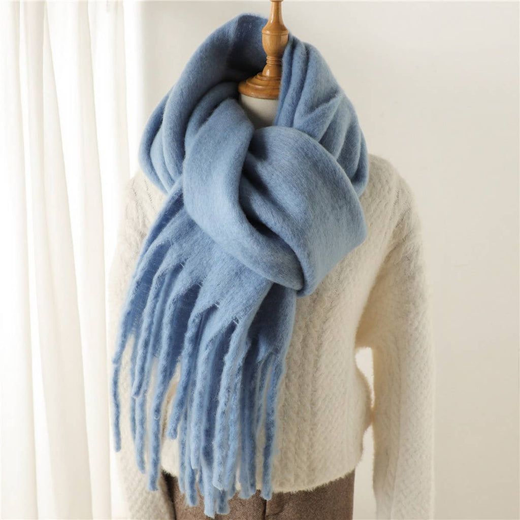 Green Mohair Tassel Scarf for Winter(OS)