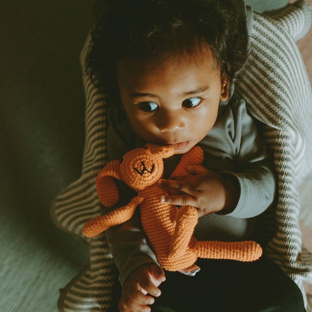 Organic Baby Rattle: Taupe