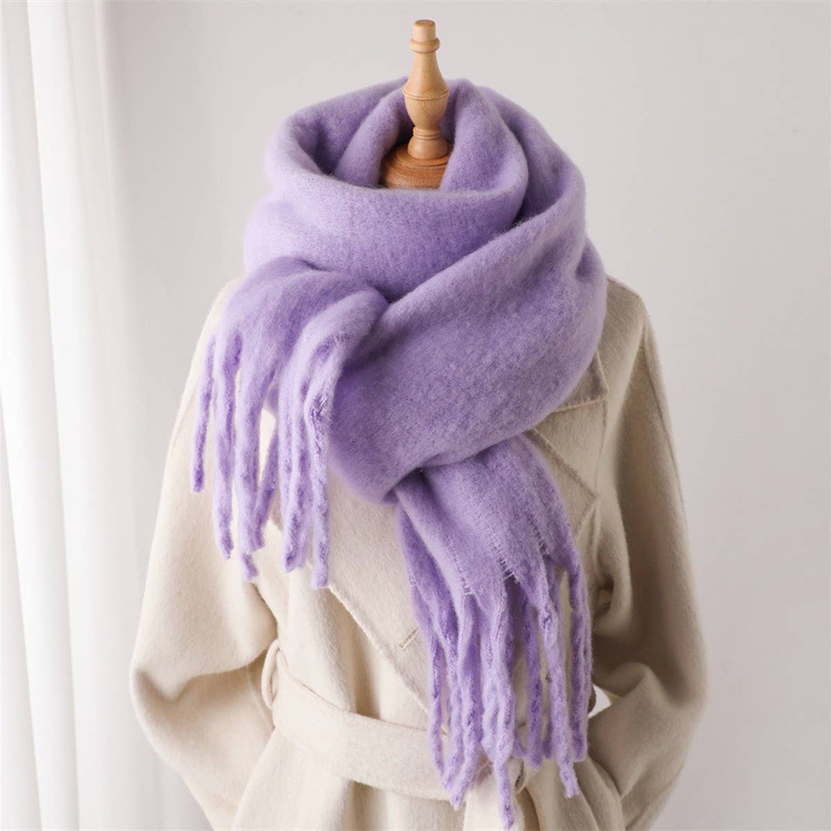 Camel Mohair Tassel Scarf for Winter(OS)