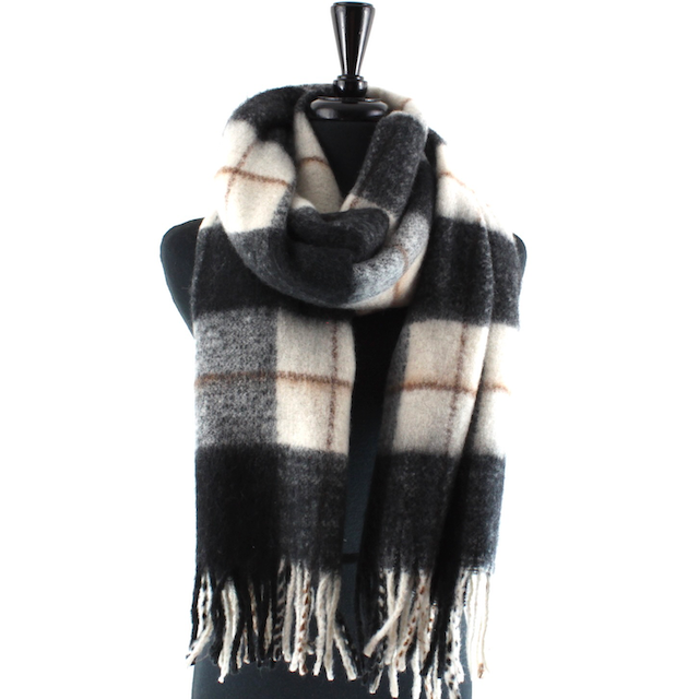 Black Fuzzy Plaid Scarf