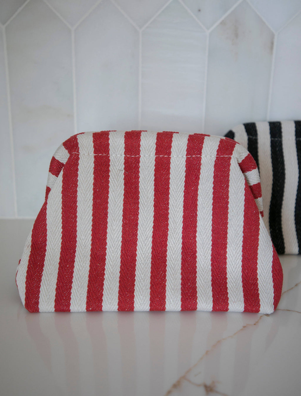 Navy Striped Makeup Pouch
