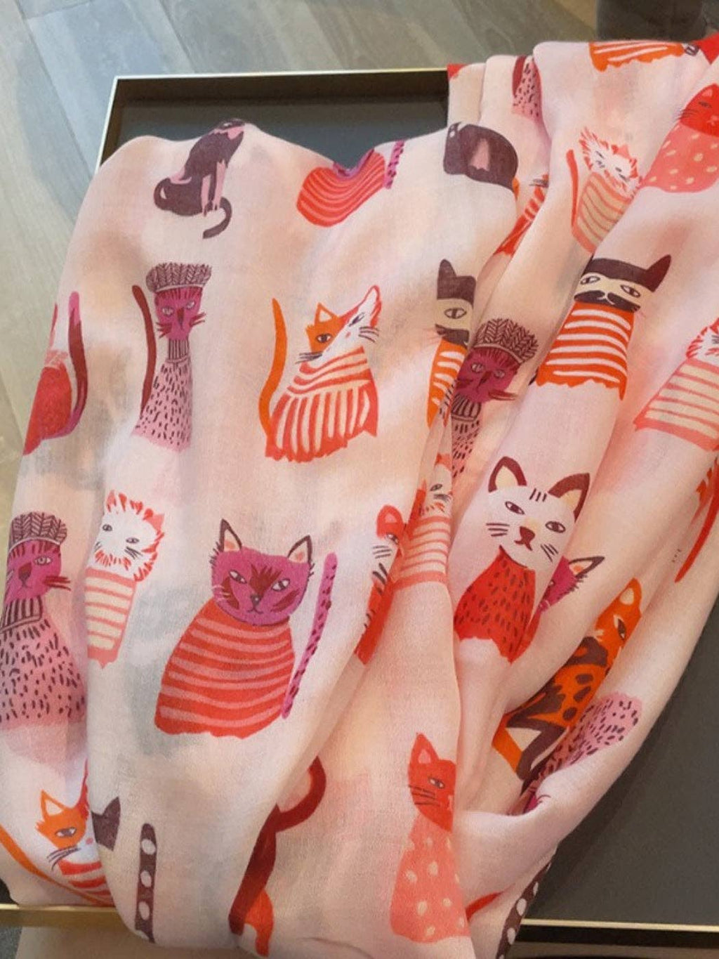 Scarvii - Playful Cat Print Scarf: Black