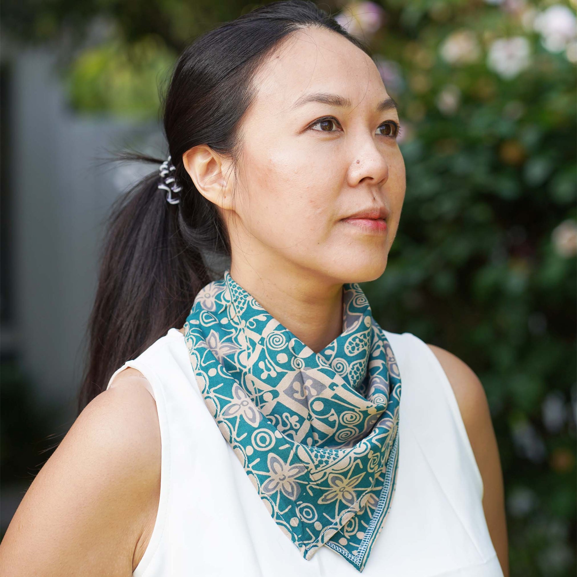 Batik Bandana – Blue Gray Teal Aqua | Abstract Flowers