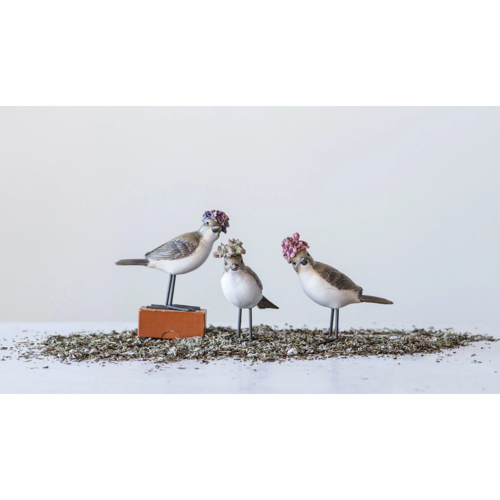 Bird with Flower Hat and Metal Feet - 3 Styles