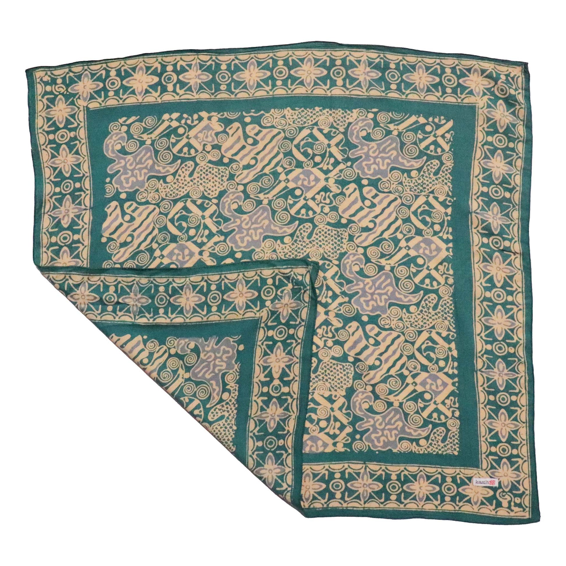 Batik Bandana – Blue Gray Teal Aqua | Abstract Flowers