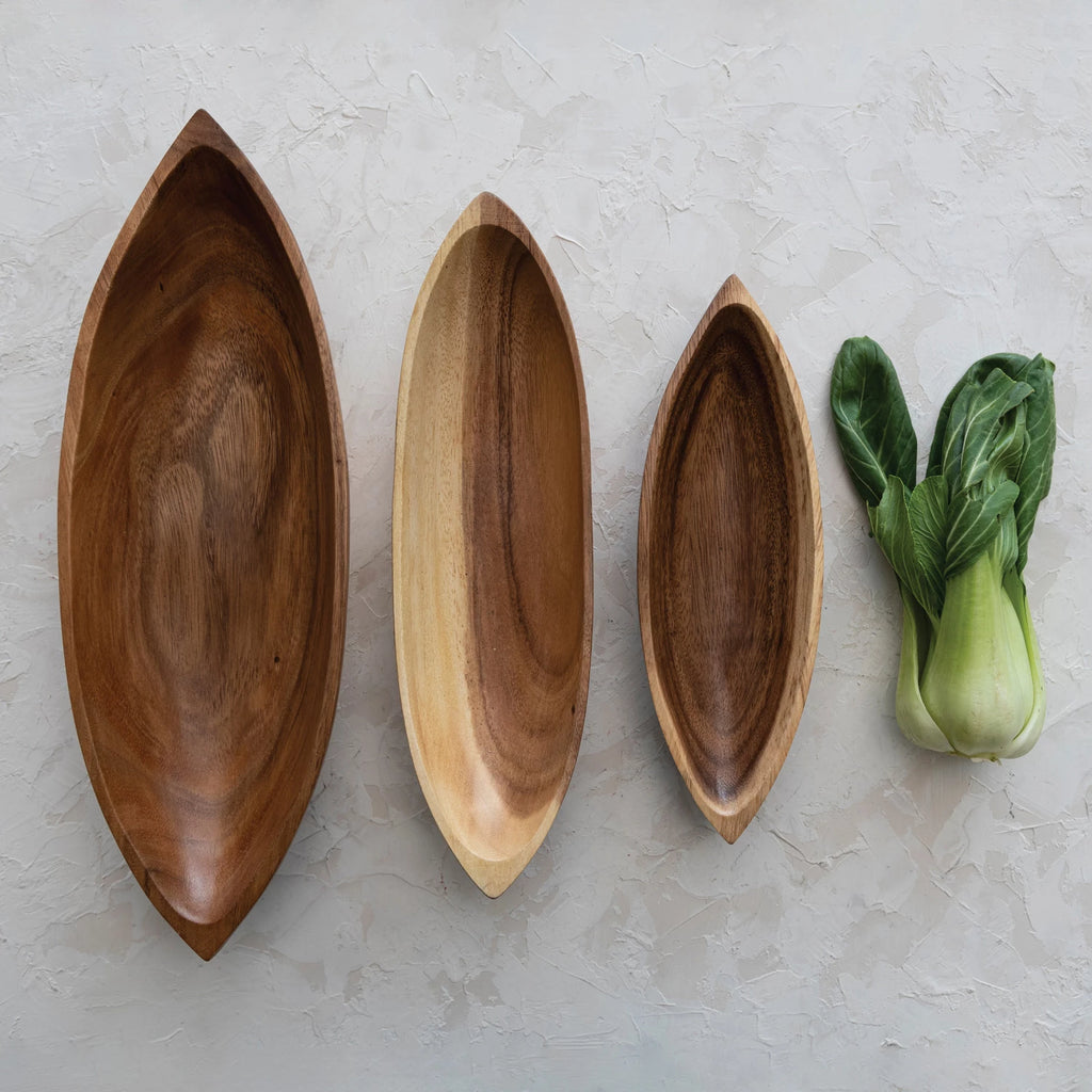 Acacia Wood Boat Shaped Bowls – Natural | Set of 3