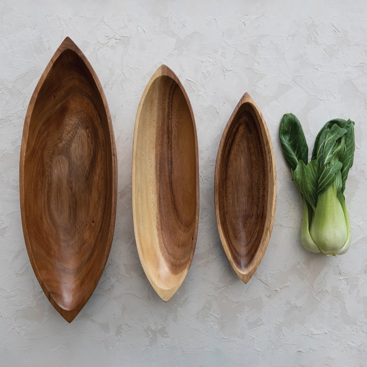 Acacia Wood Boat Shaped Bowls – Natural | Set of 3