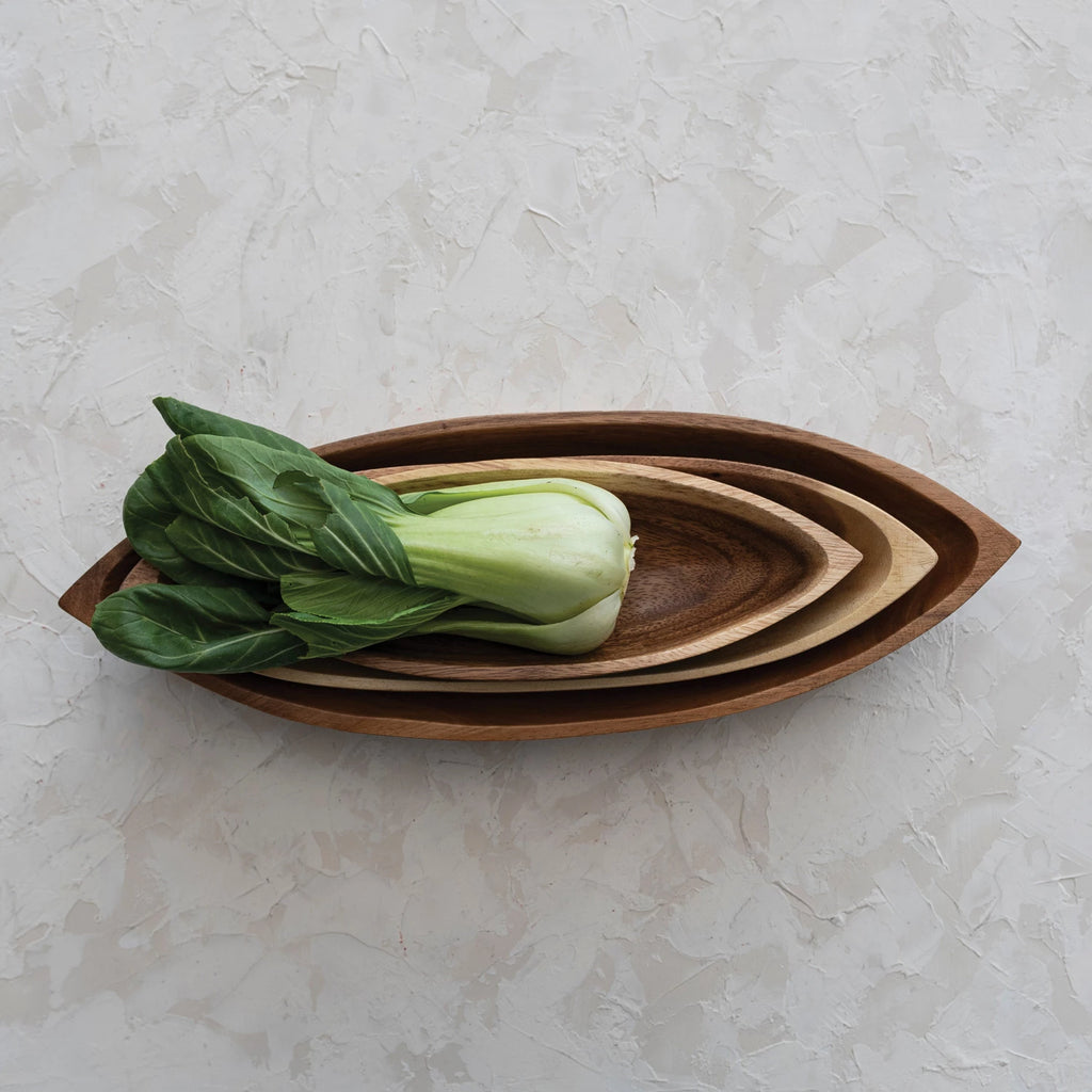 Acacia Wood Boat Shaped Bowls – Natural | Set of 3