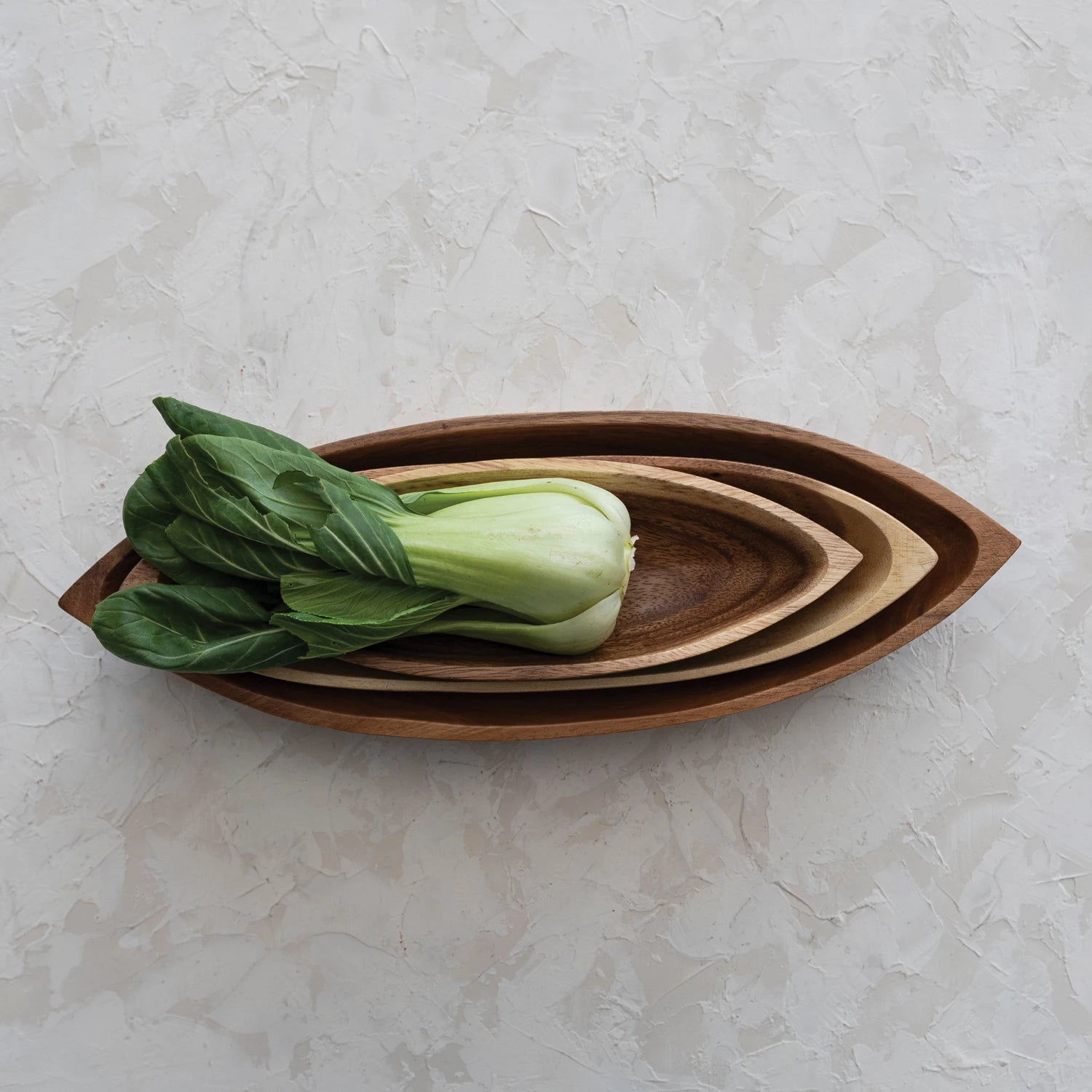 Acacia Wood Boat Shaped Bowls – Natural | Set of 3