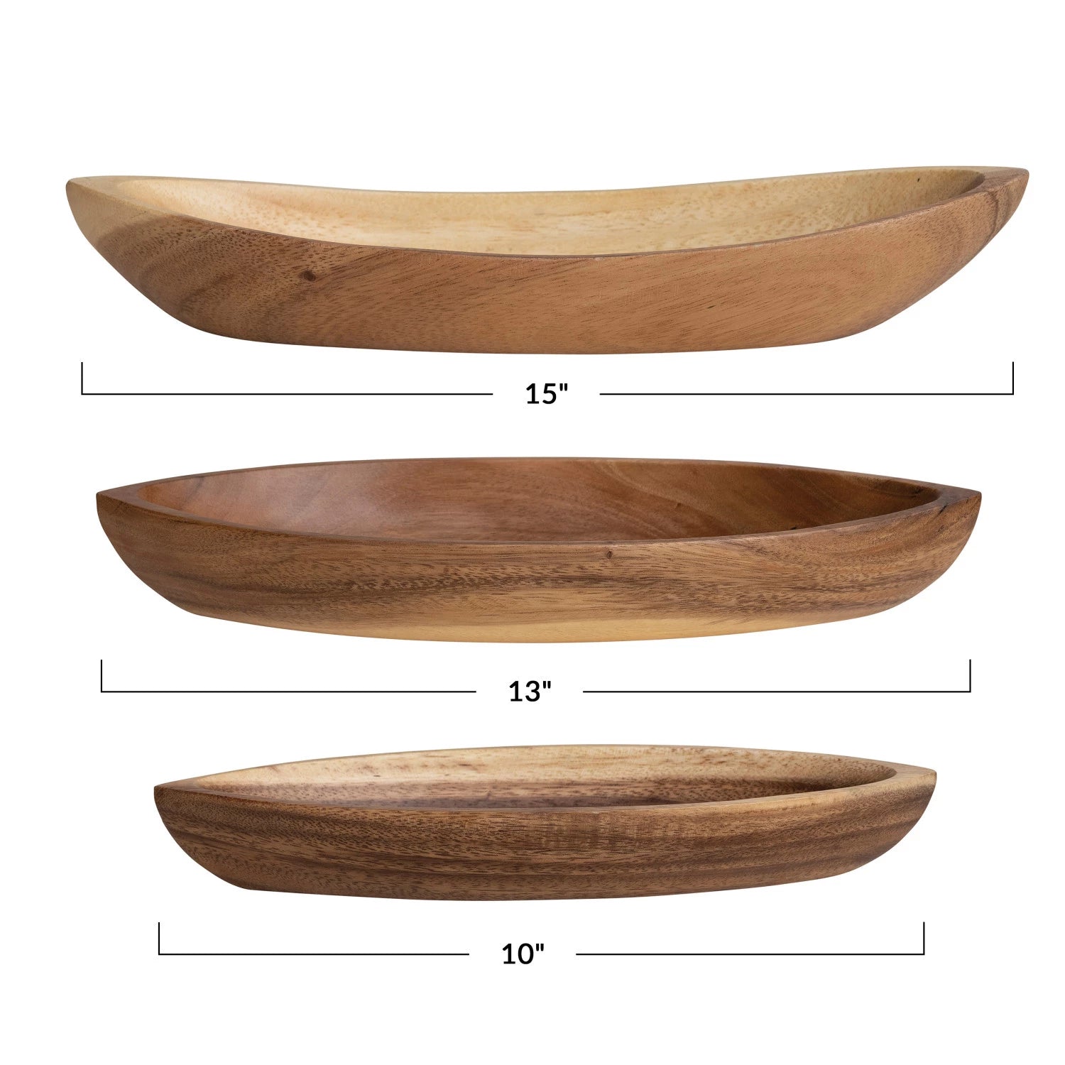 Acacia Wood Boat Shaped Bowls – Natural | Set of 3