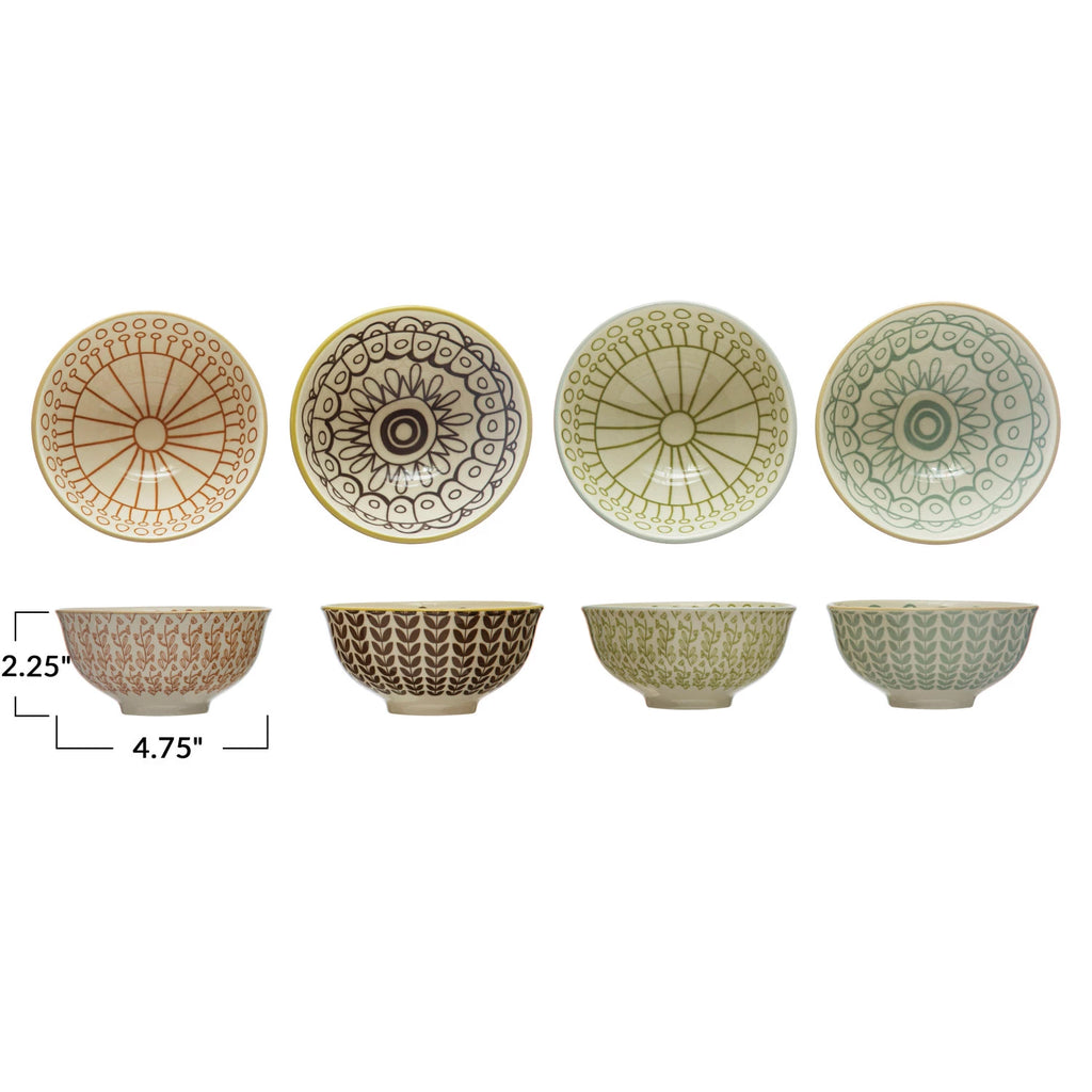 Stoneware Bowl with Pattern – 4 Colors | 2 Styles | 4¾”