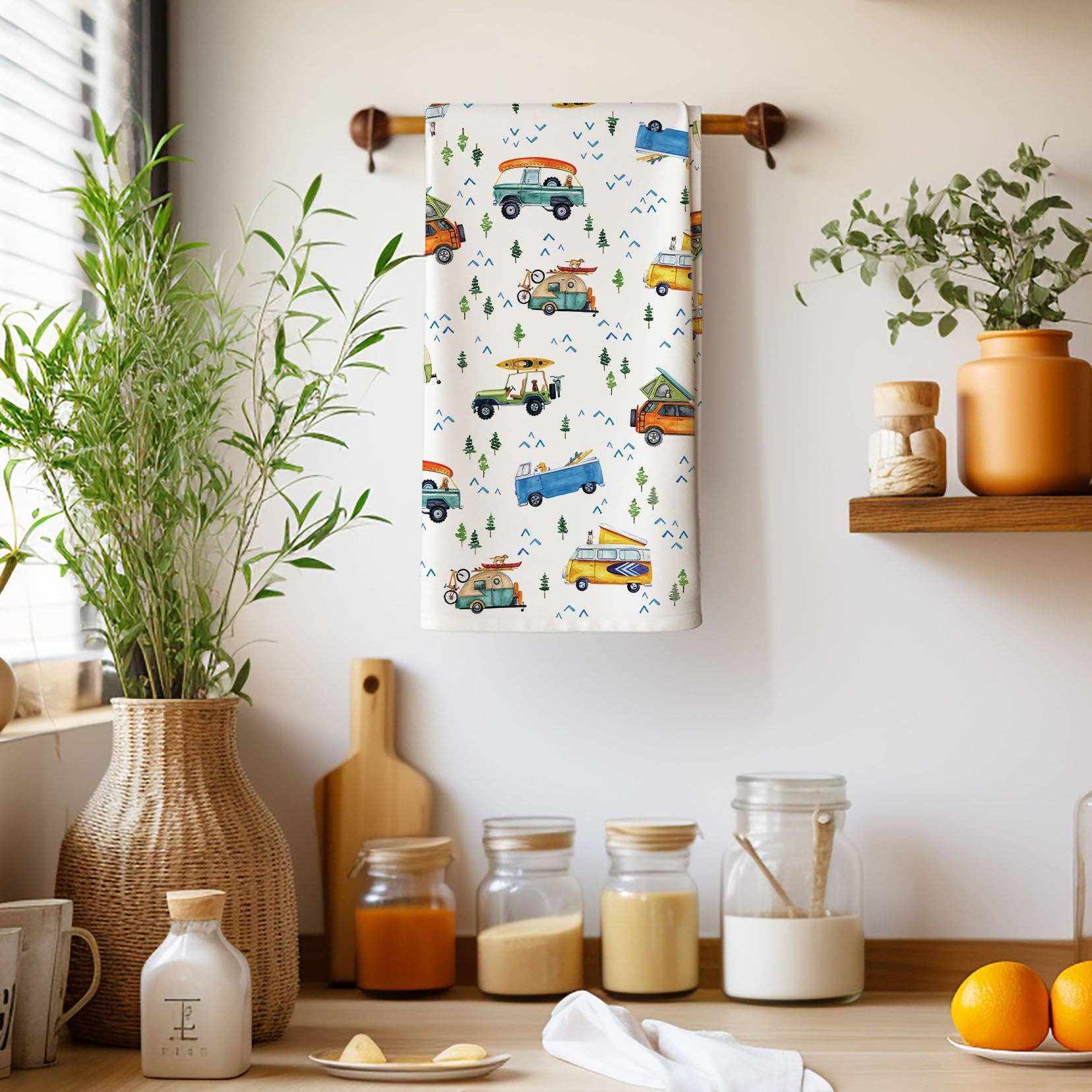 Camping Trucks & Outdoorsy Dog Tea Towel
