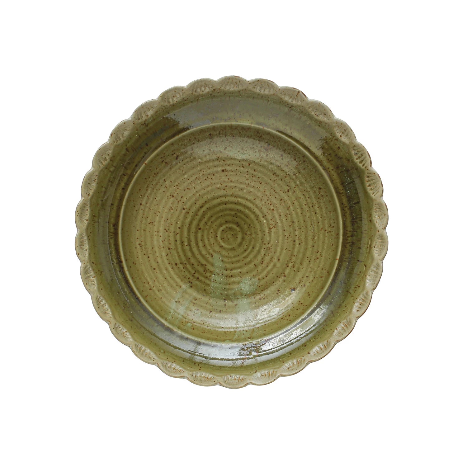 Stoneware Bowl with Scalloped Edge – Green | Reactive Glaze | 11¾”
