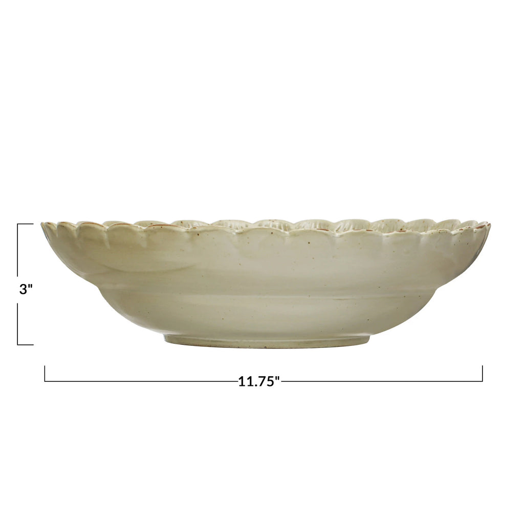 Stoneware Bowl with Scalloped Edge – Green | Reactive Glaze | 11¾”
