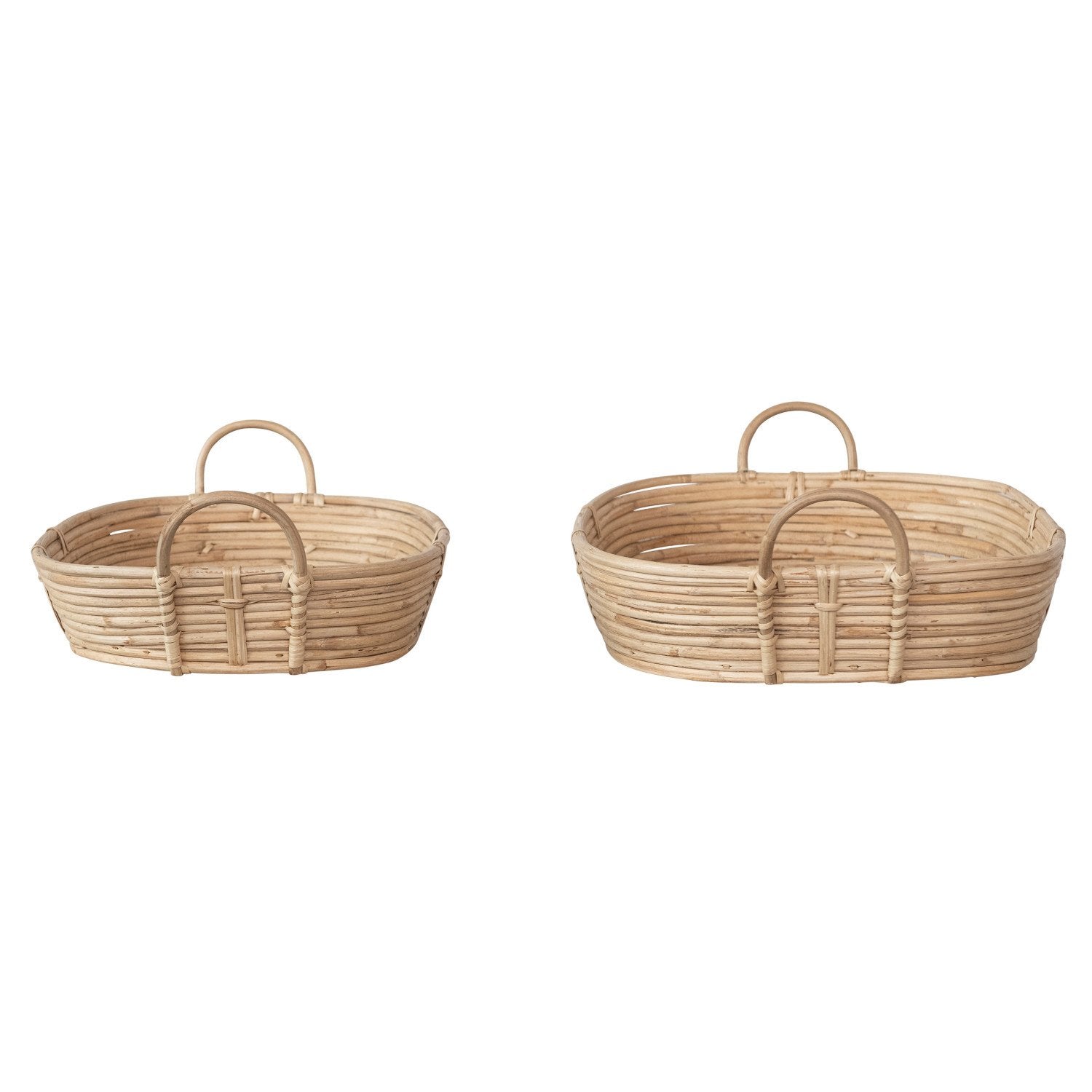Hand-Woven Rattan Trays w/ Handles, Natural, Set of 2
