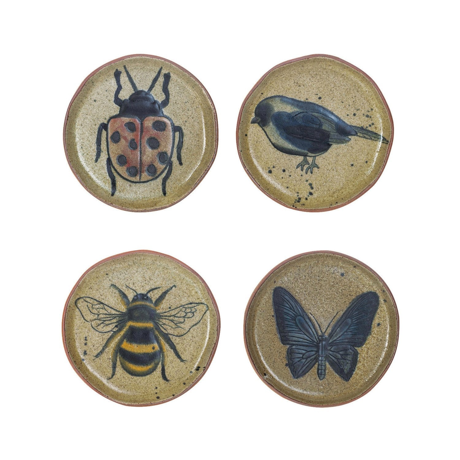 Stoneware Plate w/ Insect/Bird, 4 Styles (Each One Will Vary)