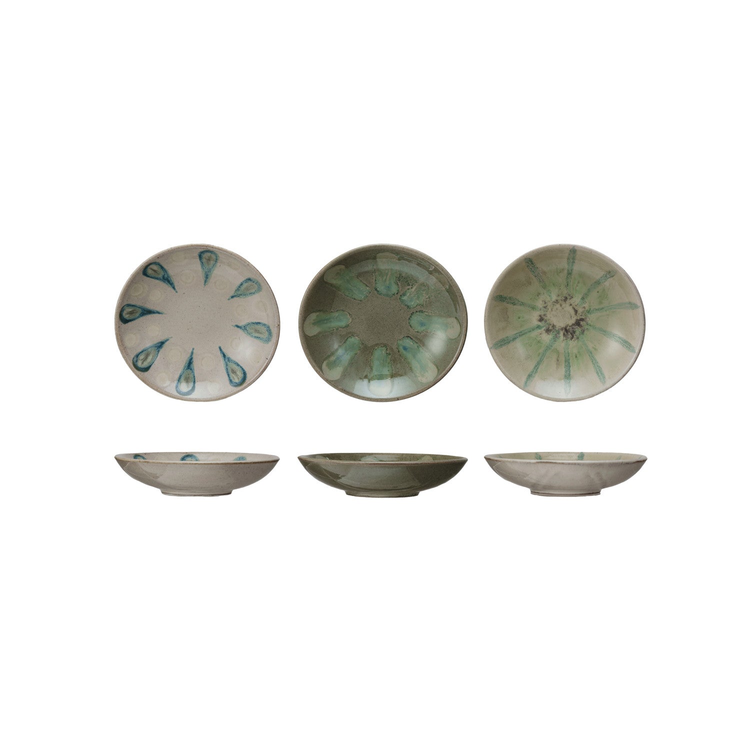 Hand-Painted Stoneware Low Bowl, 3 Styles (Each One Will Vary)