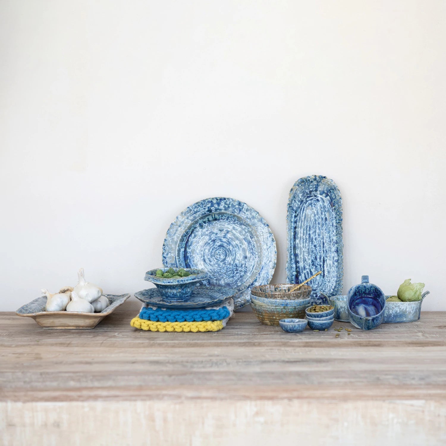 Stoneware Mini Baker with Handles – Blue | Reactive Crackle Glaze | 7 oz.