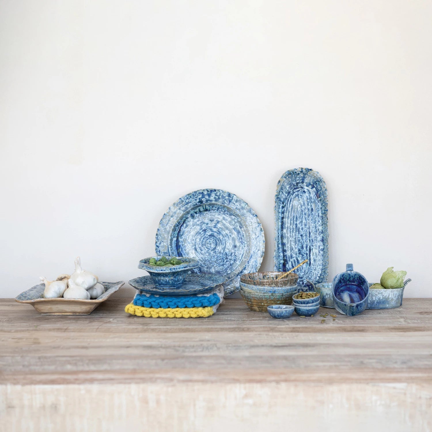 Stoneware Serving Dish – Blue | Reactive Crackle Glaze | 12¼”