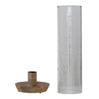 Mango Wood Taper Holder with Hammered Glass Hurricane – Natural | 12½”