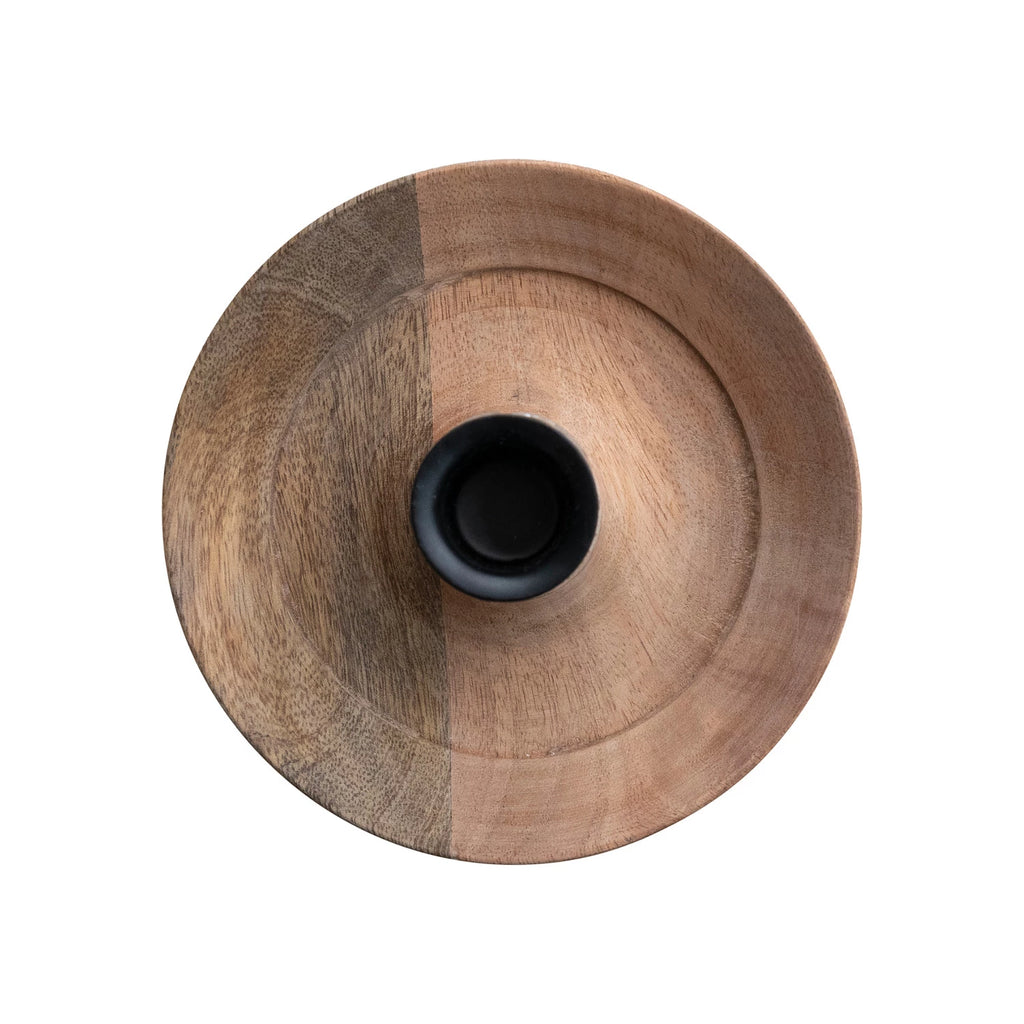 Mango Wood Taper Holder with Hammered Glass Hurricane – Natural | 12½”