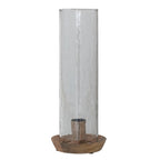 Mango Wood Taper Holder with Hammered Glass Hurricane, Natural, Set of 2