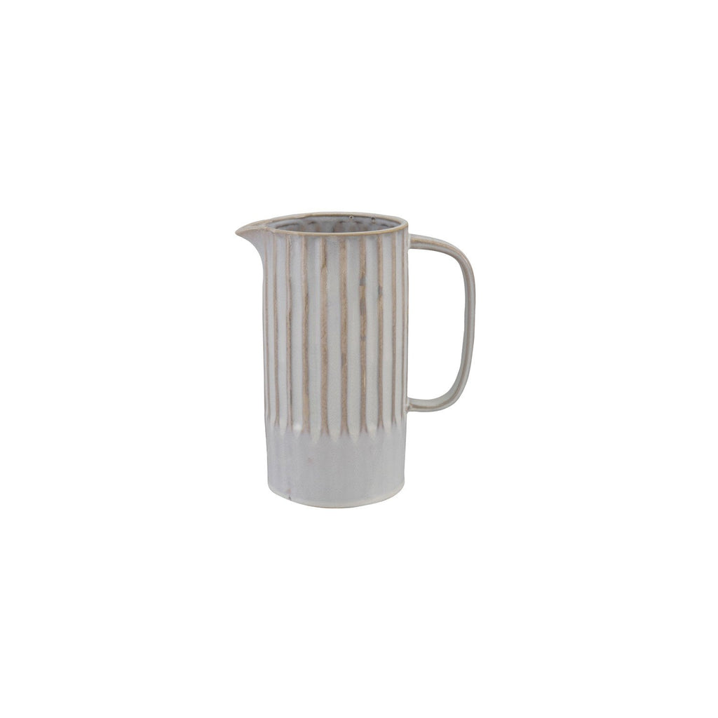 7"L x 4"W x 8-1/2"H 1-3/4 Quart Stoneware Ribbed Pitcher, White (Each One Will Vary)
