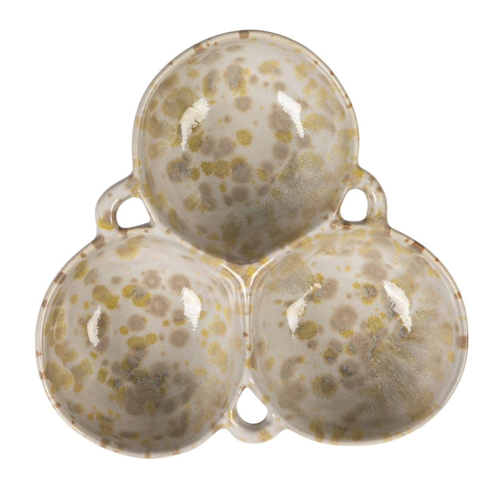 Stoneware Multi Bowl with 3 Sections – Cream & Green | 6¾”