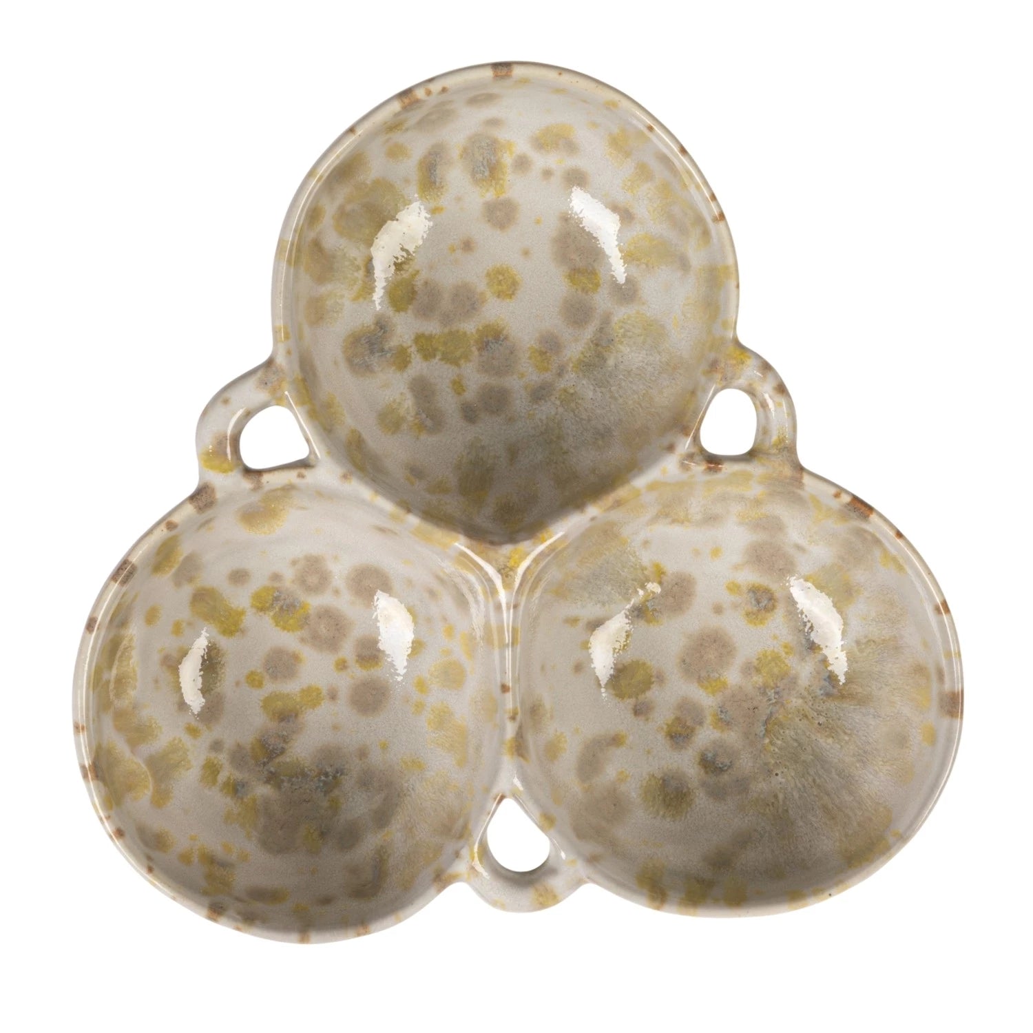 Stoneware Multi Bowl with 3 Sections – Cream & Green | 6¾”