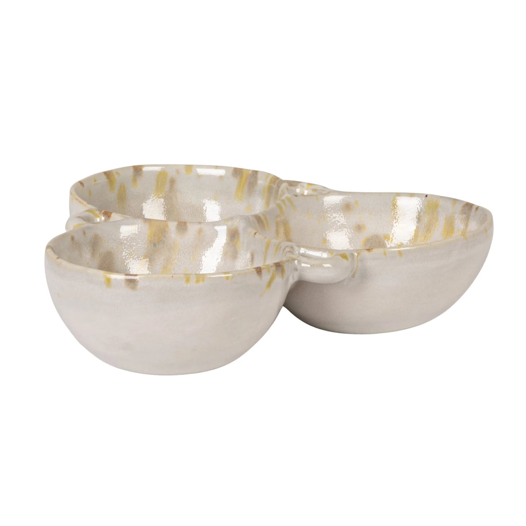Stoneware Multi Bowl with 3 Sections – Cream & Green | 6¾”