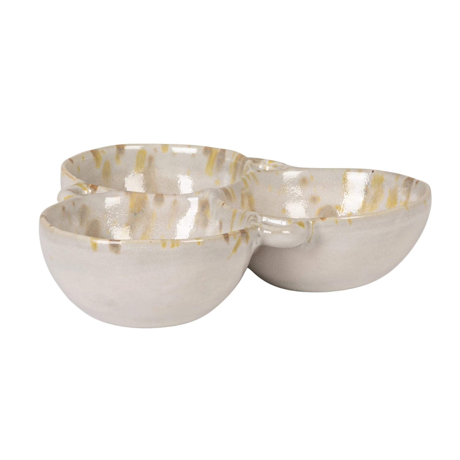 Stoneware Multi Bowl with 3 Sections – Cream & Green | 6¾”