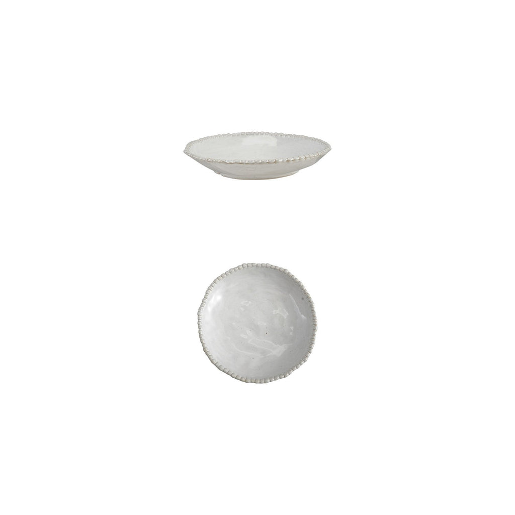 Stoneware Low Bowl with Hobnail Rim, White (Each One Will Vary)