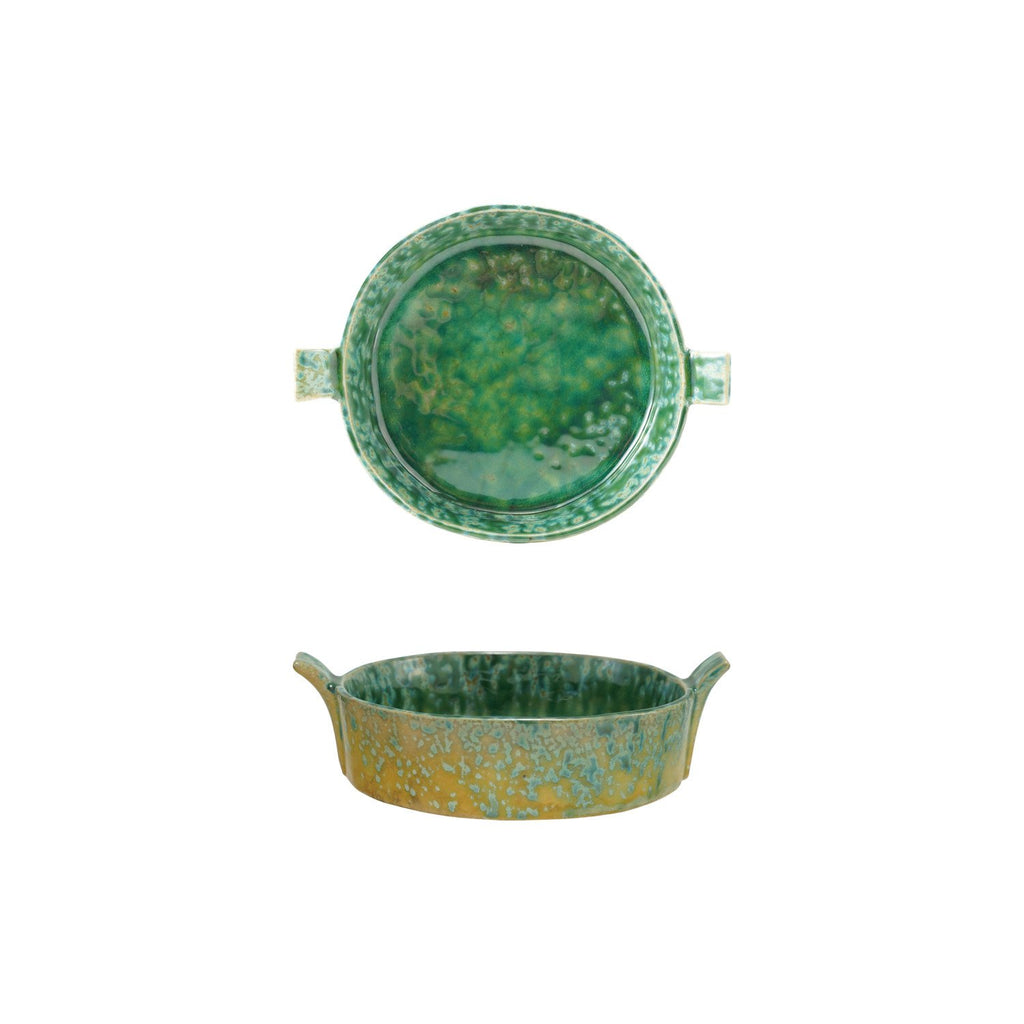 1-3/4 Cup Stoneware Baker with Handles, Green (Each One Will Vary)