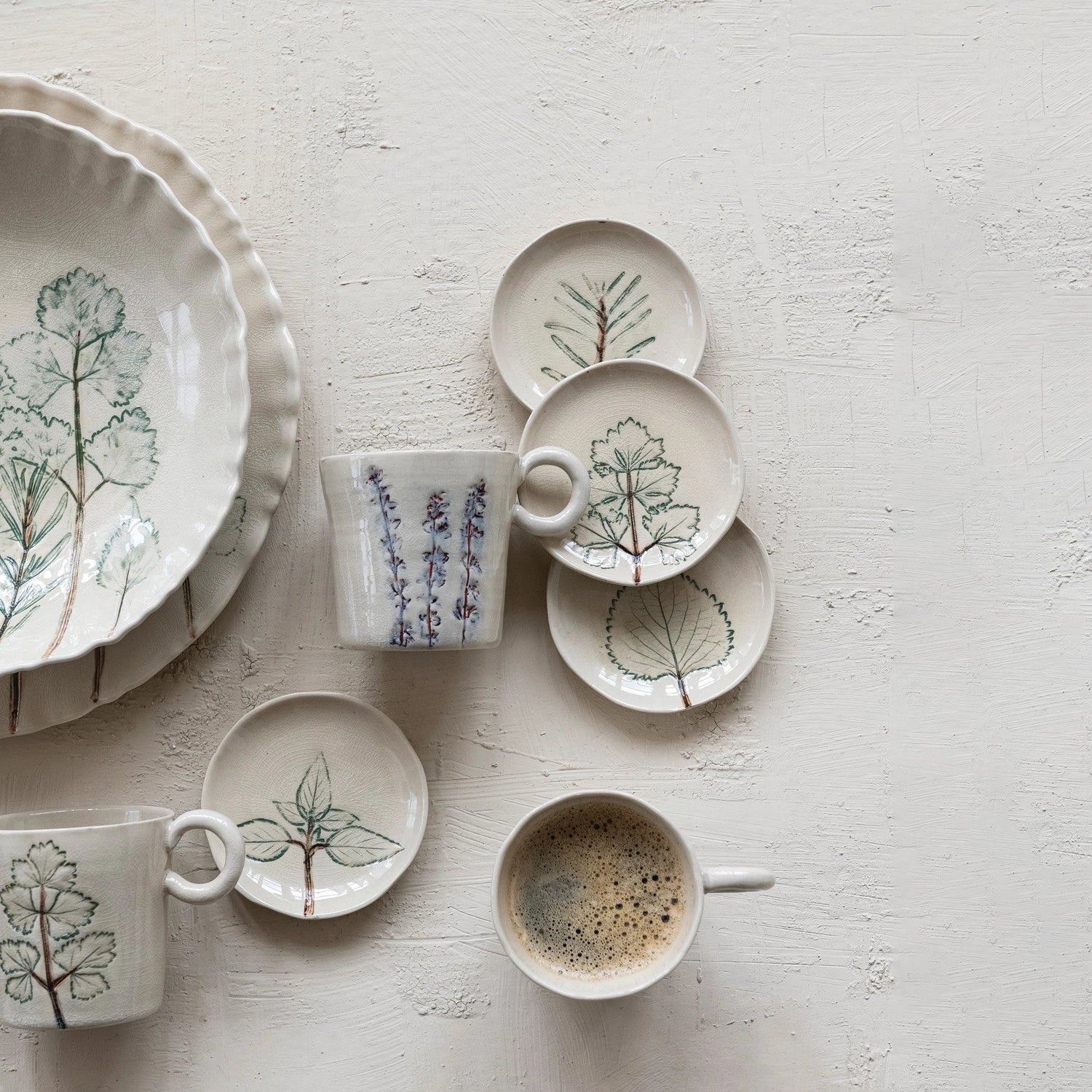 Hand-Painted Stoneware Botanical Mug – Cream | 4 Styles
