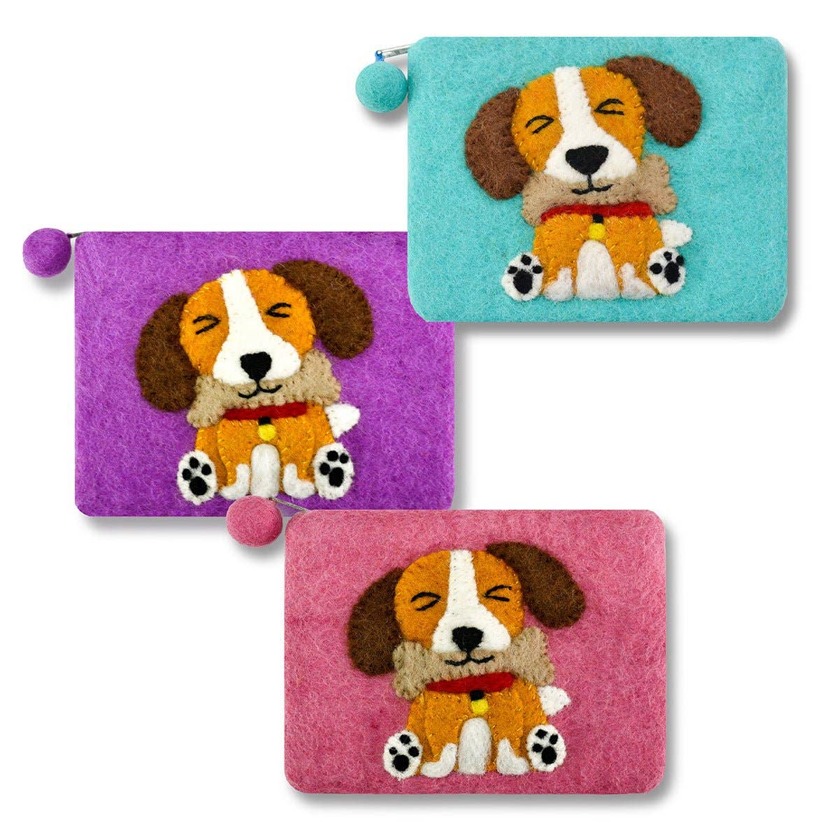 Pink Cute Dog Felted Coin Purse – Handcrafted Wool Felt