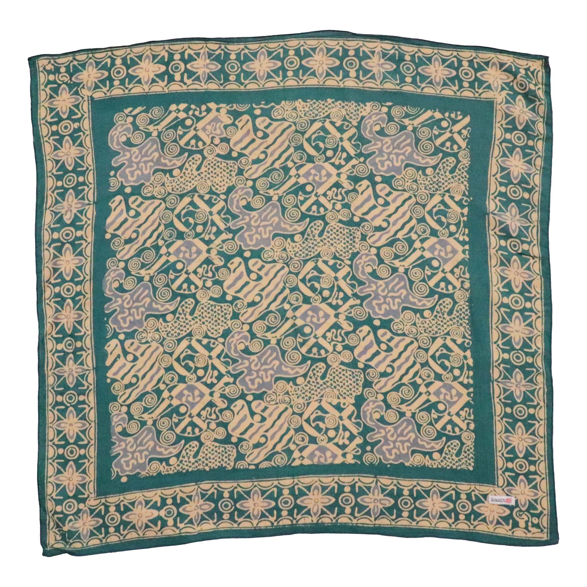 Batik Bandana – Blue Gray Teal Aqua | Abstract Flowers