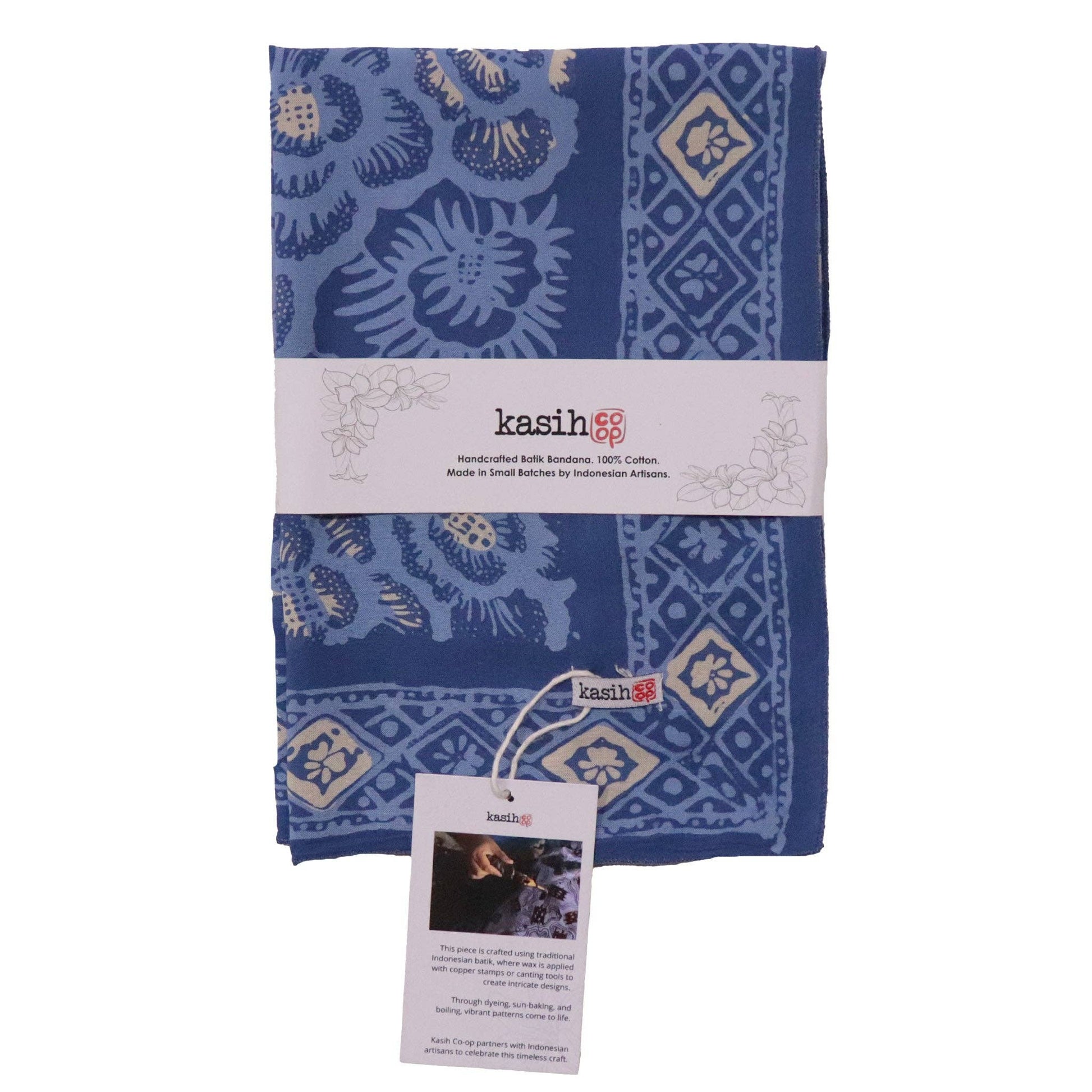 Batik Bandana – Blue Roses | Parang Kawung Pattern