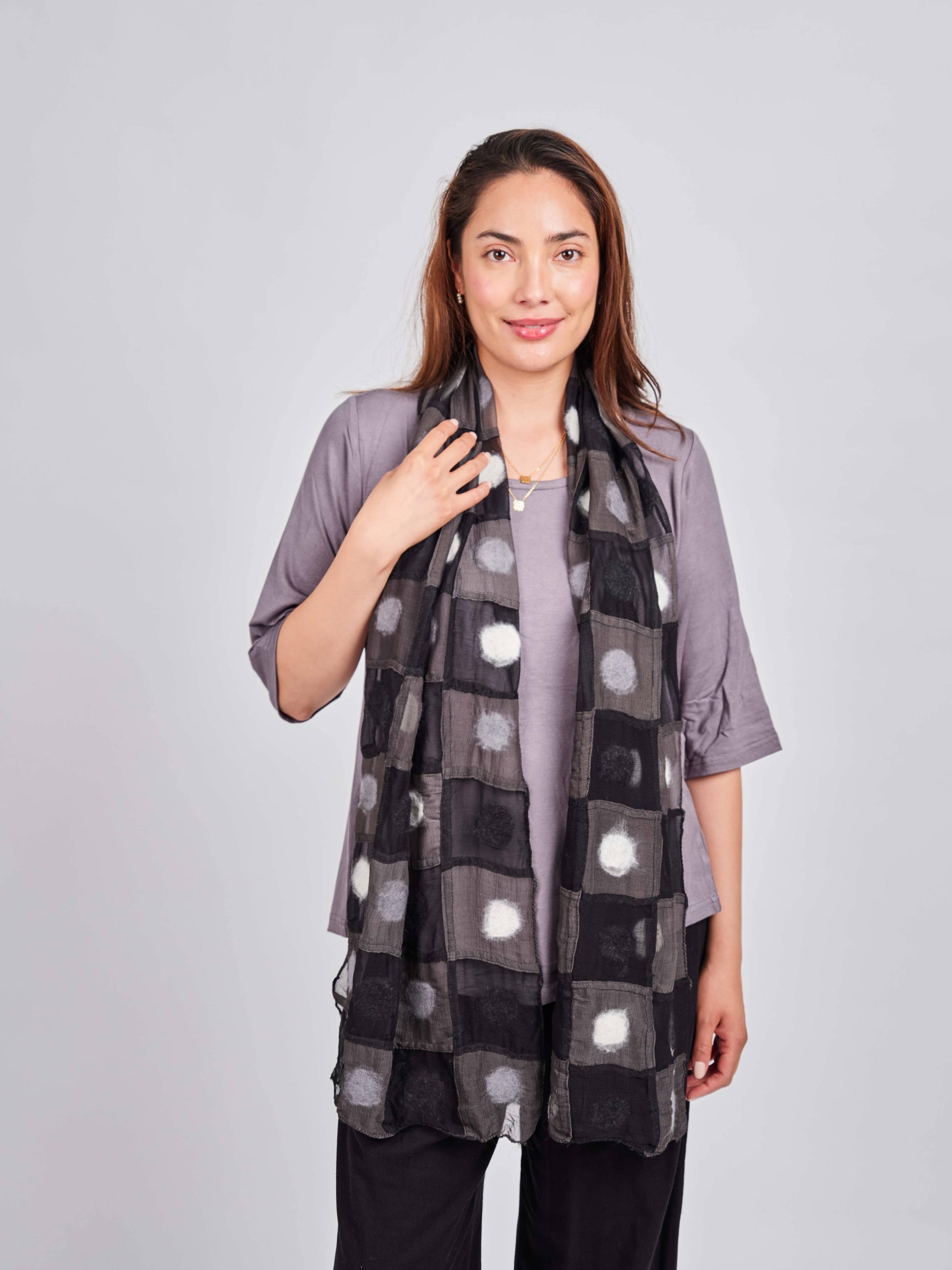 Polkadot Patch Felt/Silk Scarf: Multi-Colored