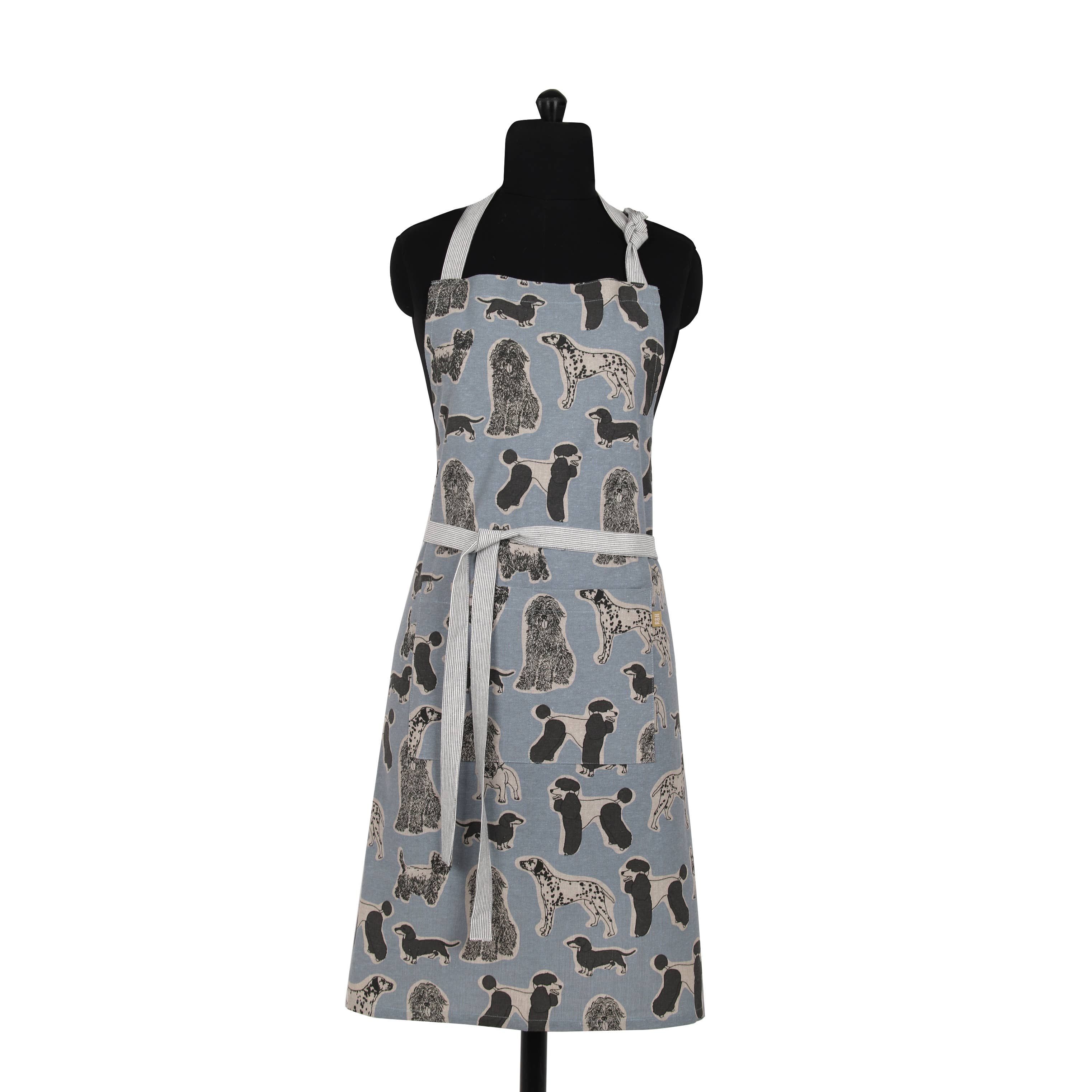 Apron Dog Print Standard Tie style-Blue Haze