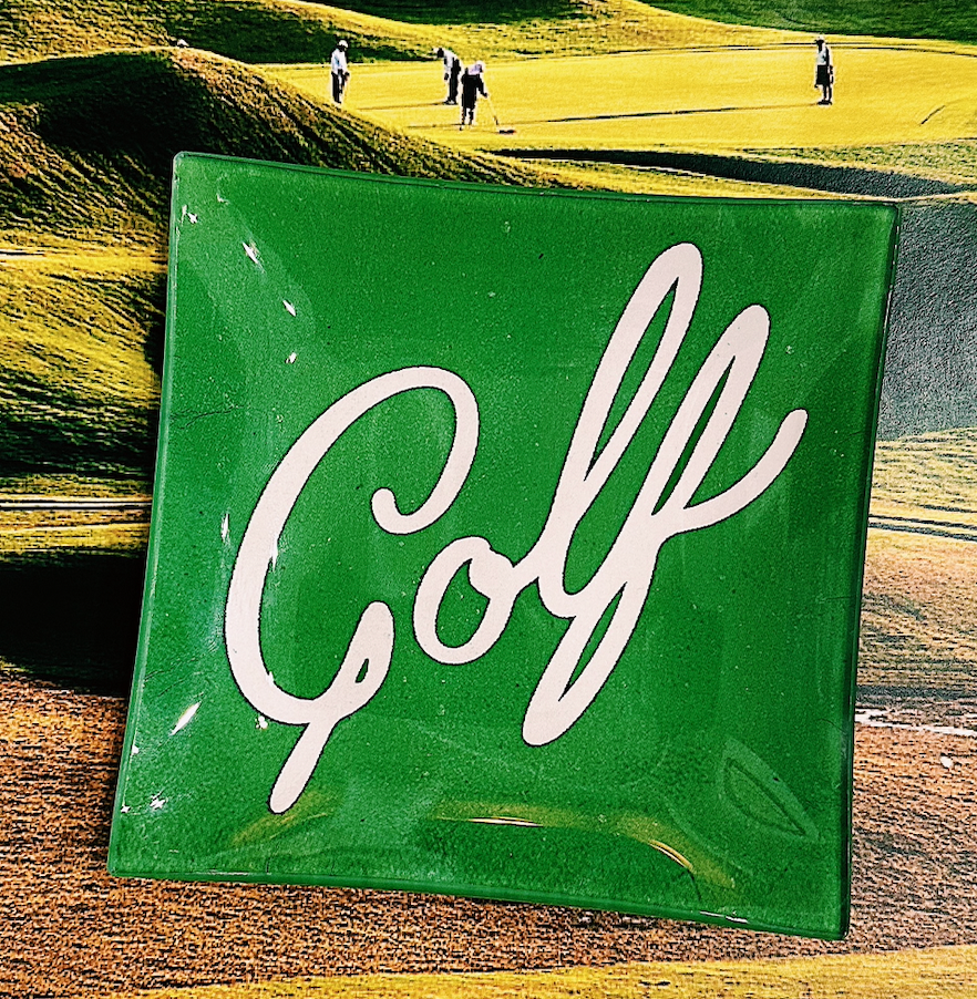 Golf Script Decoupage Glass Tray: 6"X 6"