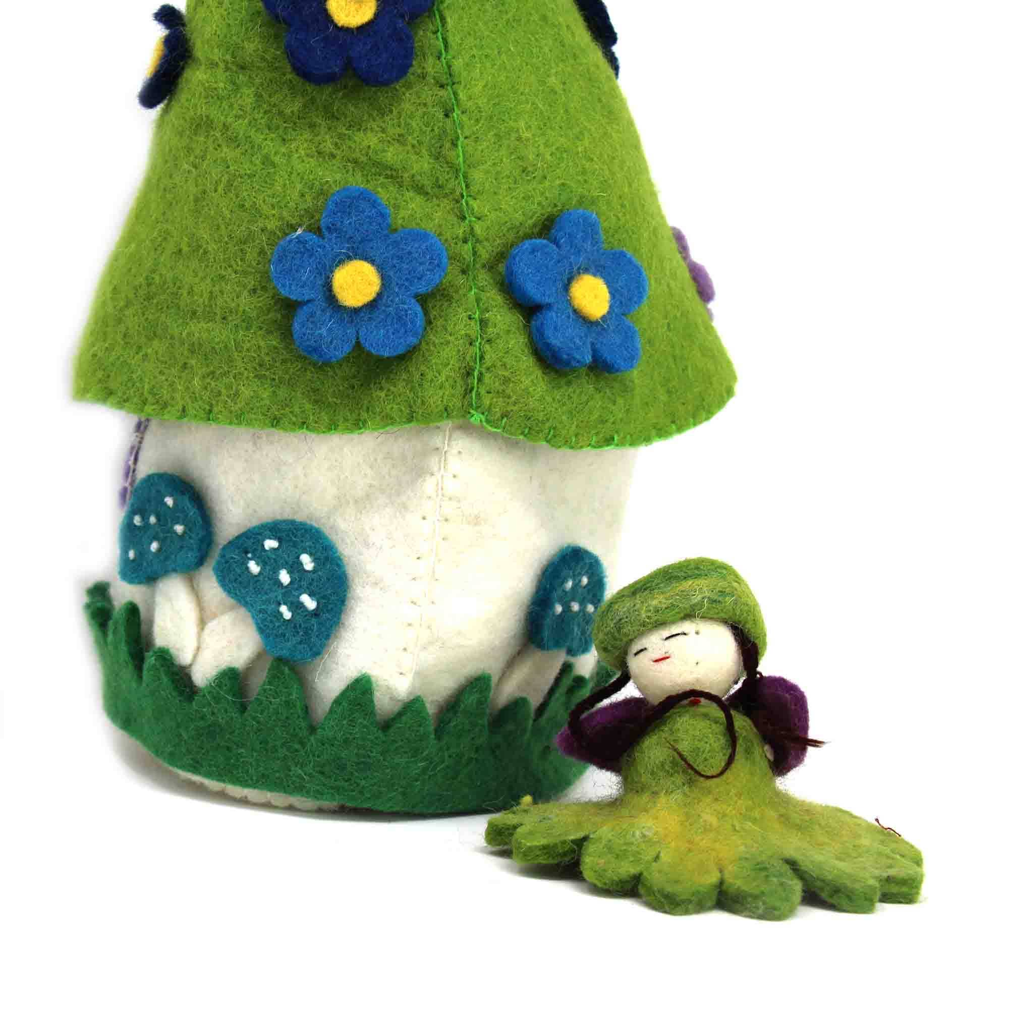 Blue Flower Felt Fairy House