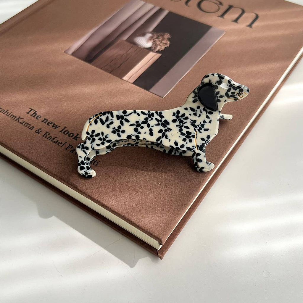 Dachshund Dog Hair Claw Clip White/Black