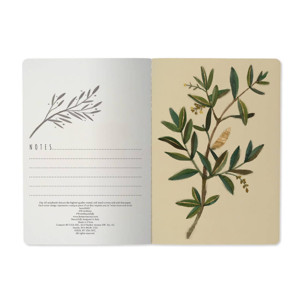 Notebook with botanical illustration on a white background