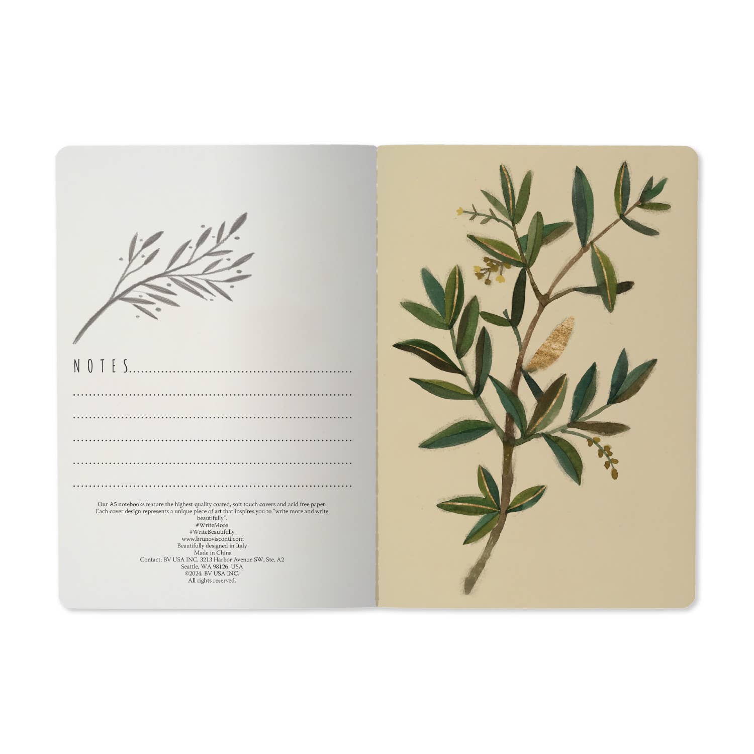 Notebook with botanical illustration on a white background