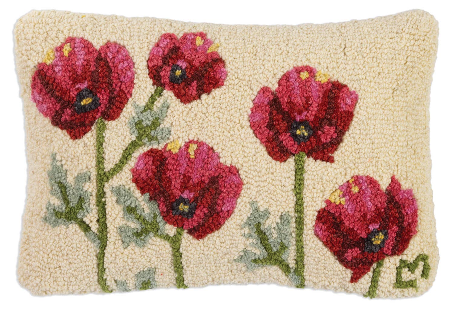 Poppy Profusion – Hooked Wool Pillow | 12" x 18"