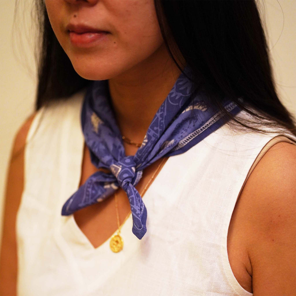 Batik Bandana – Blue Roses | Parang Kawung Pattern