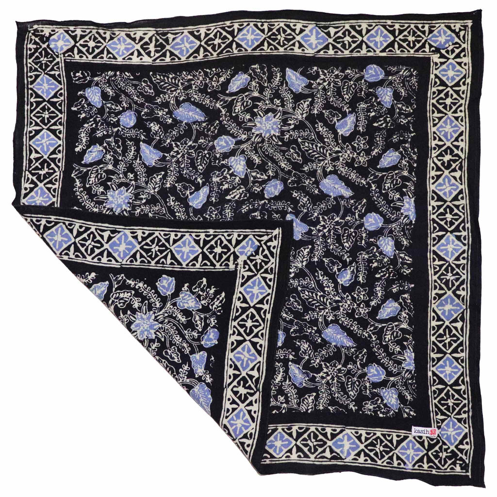 Large Wild Rag Batik Bandana Blue Navy Foliage
