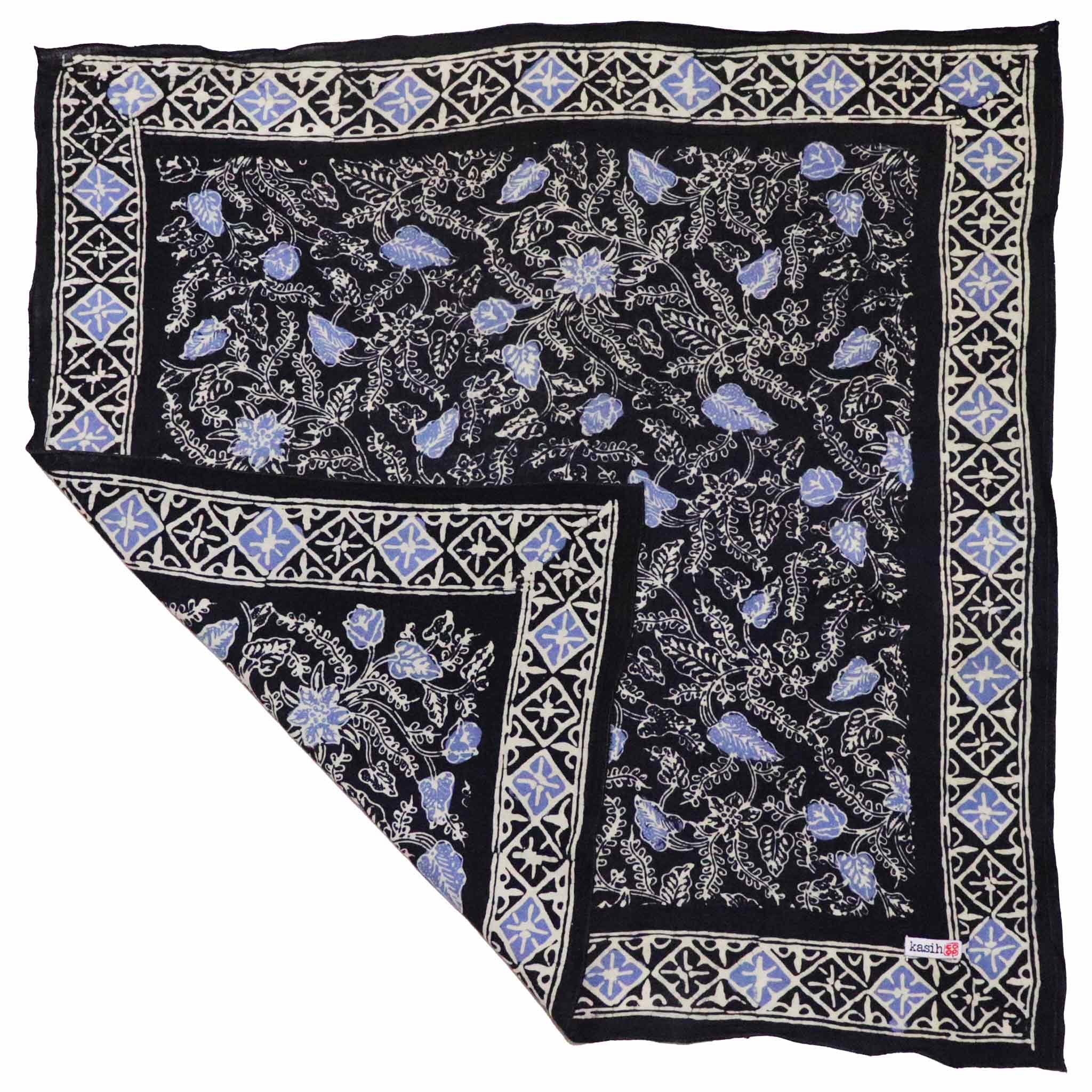 Large Wild Rag Batik Bandana Blue Navy Foliage